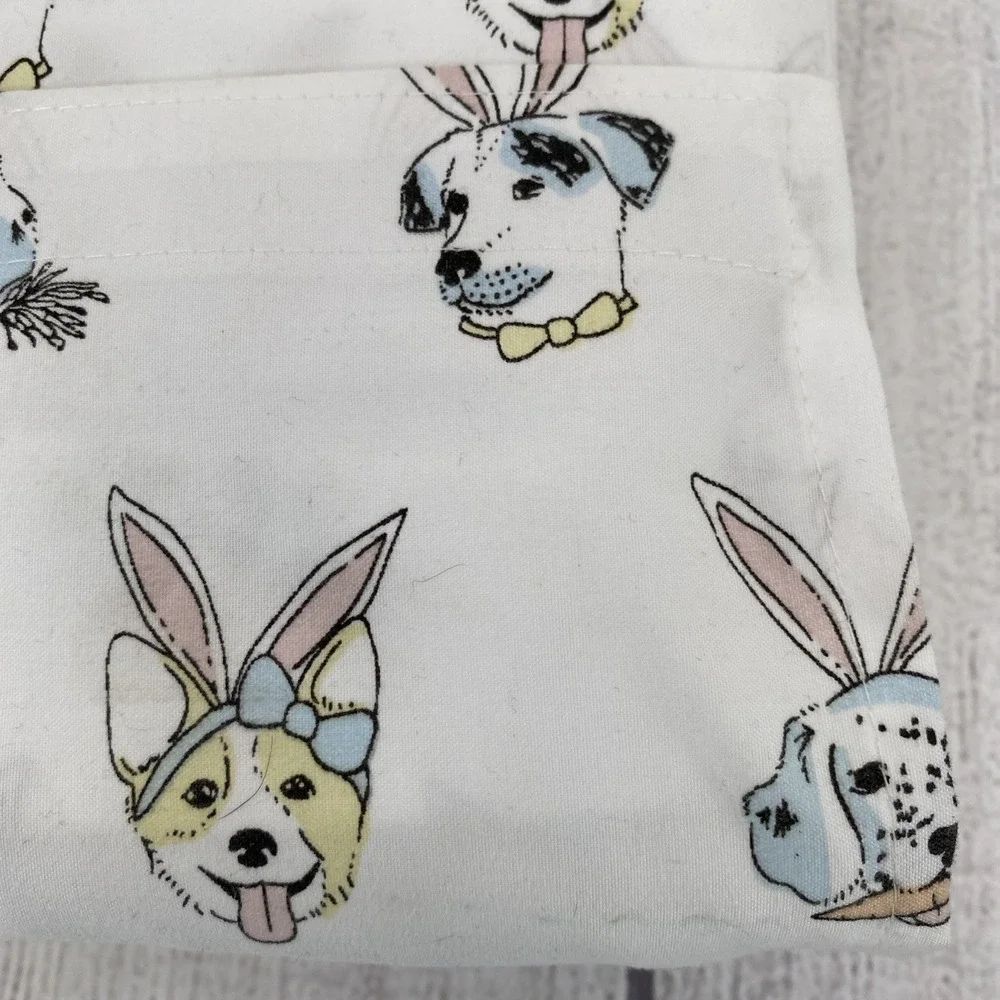 Cynthia Rowley Sheet Set KING Dogs Bunny Ears Easter Spring White Pink Blue